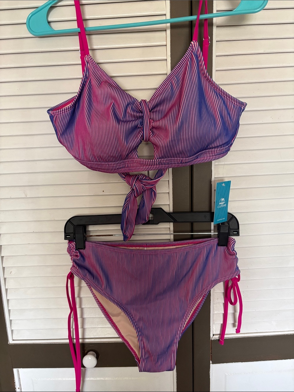Cupshe Pink and Blue Striped Tie-Back Bikini